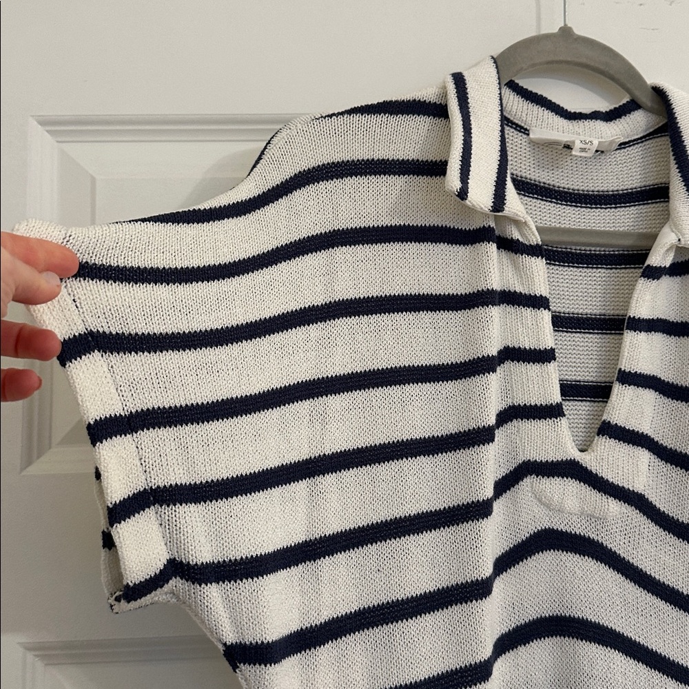 Pomander Place White and Navy Striped Maxi Dress - Picture 3 of 6